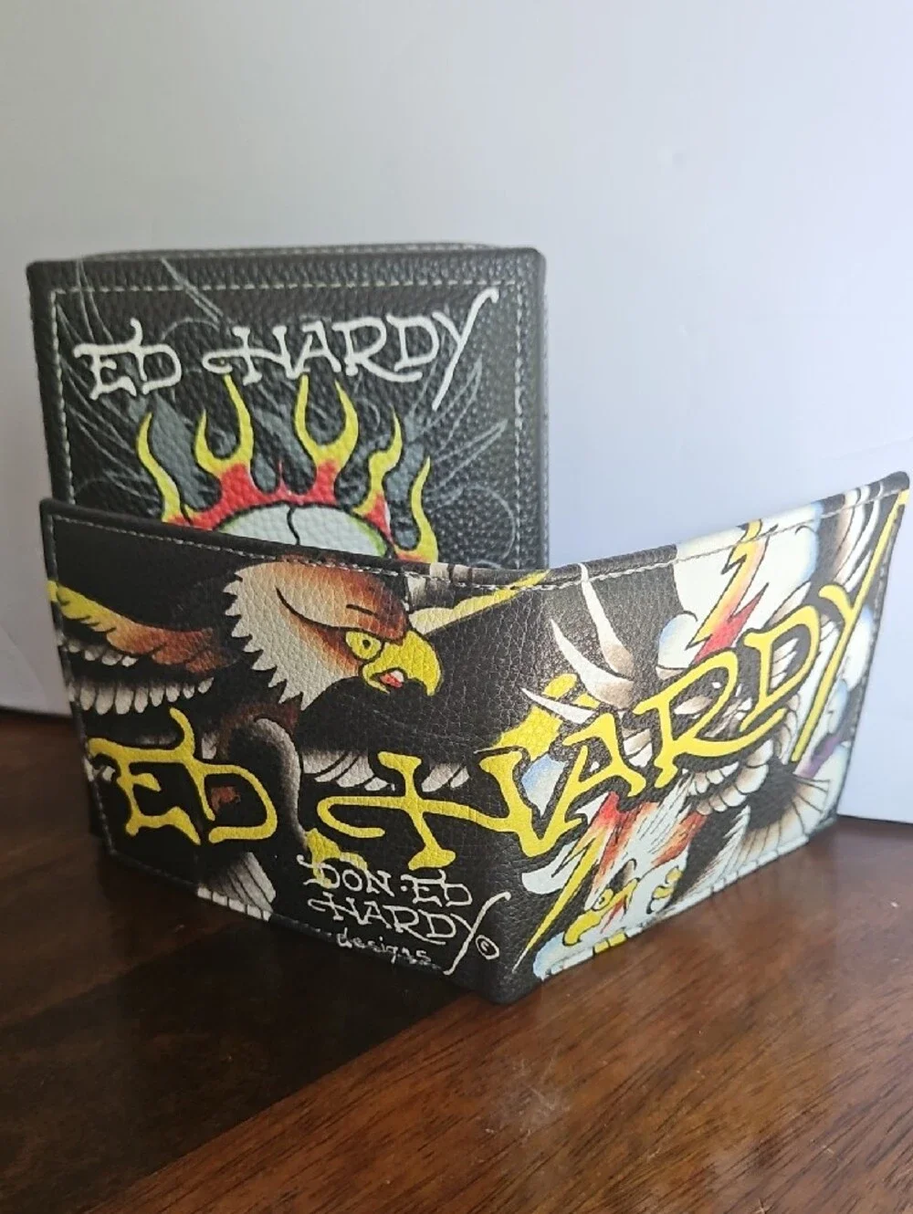 Ed Hardy Bi Fold wallet with Yellow & Red Tattoo Art